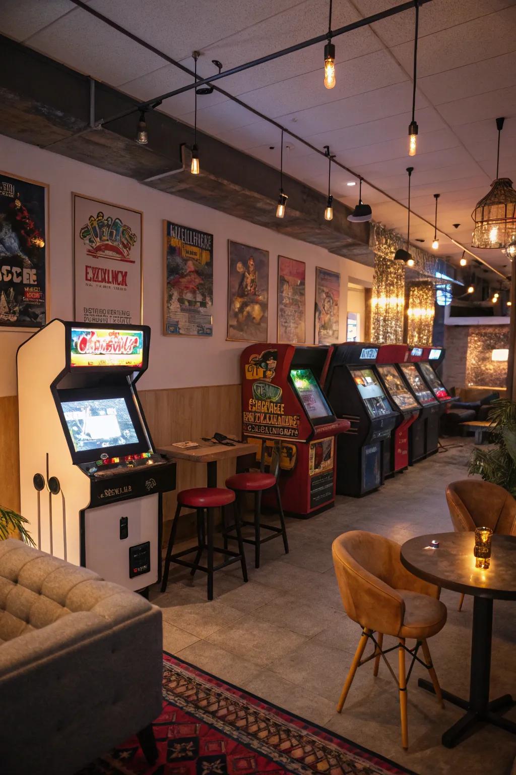 A vintage arcade corner that injects nostalgia and enjoyment into the gaming nook.