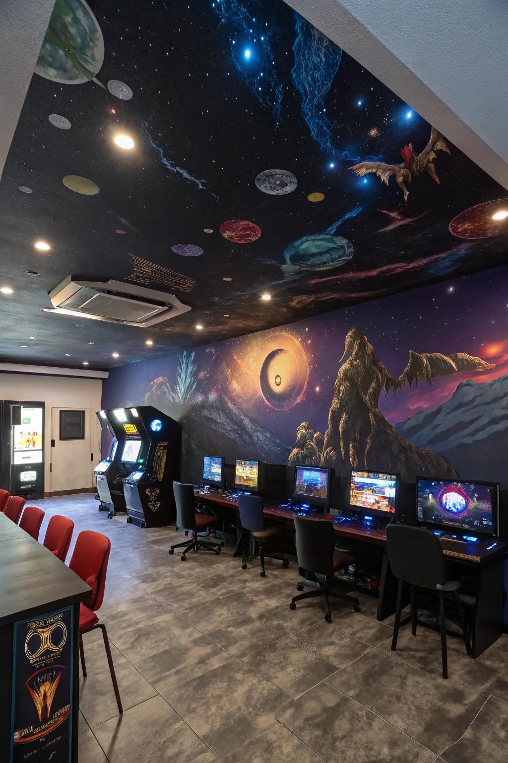 Roof graphics personalize your gaming room with artistic flair.