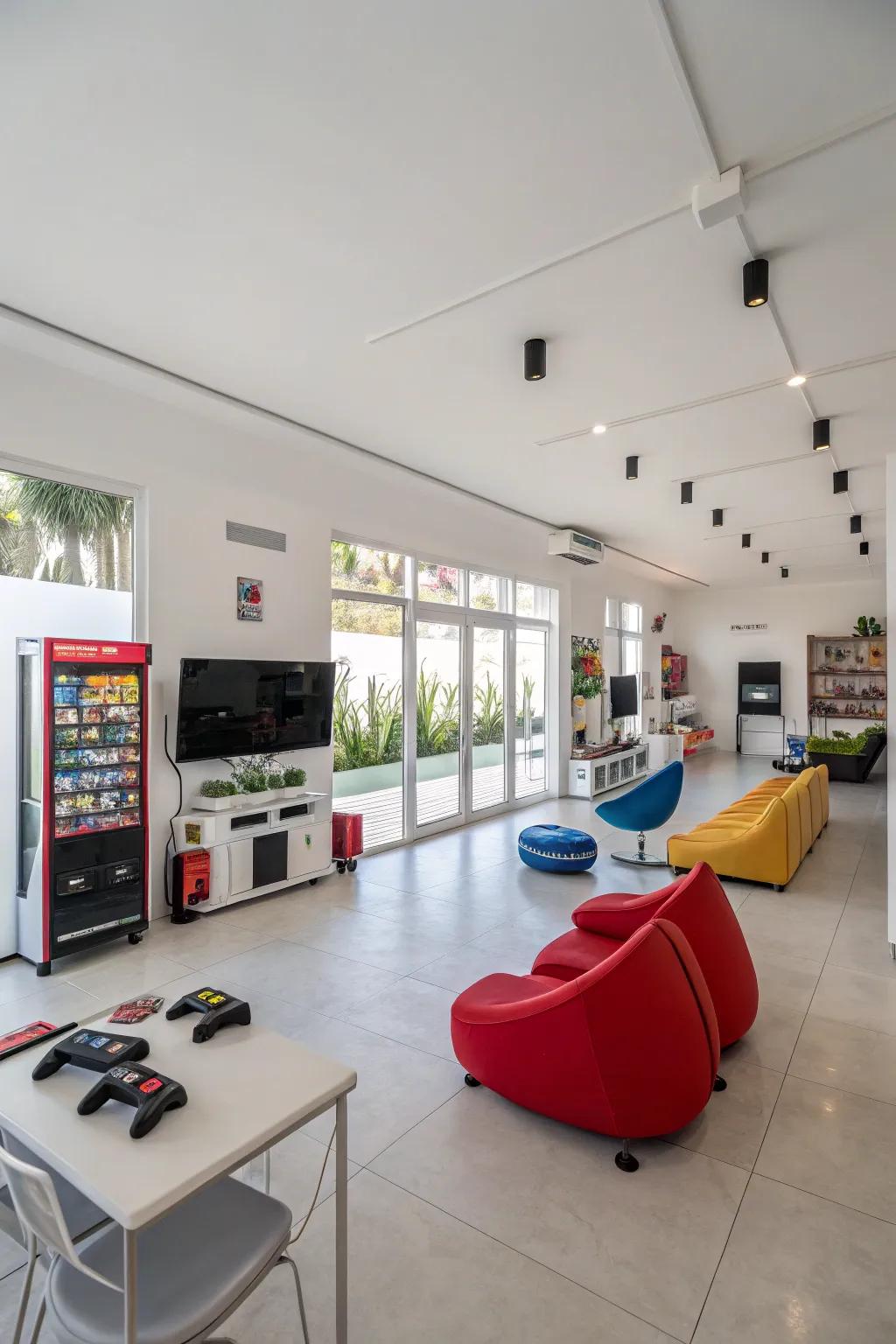 White walls create a spotless canvas for showcasing your gaming arrangement.