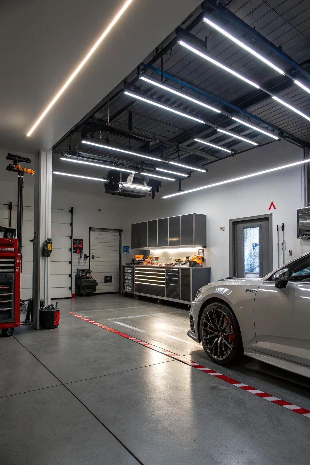 Inventive lighting solutions change the garage's ambiance.