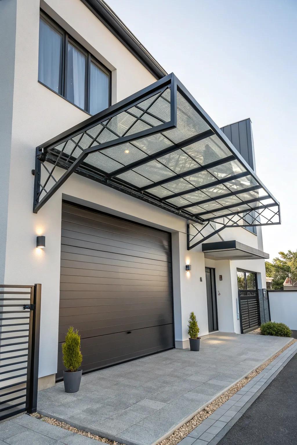 Elegant geometric metal overhead cover with modern style.