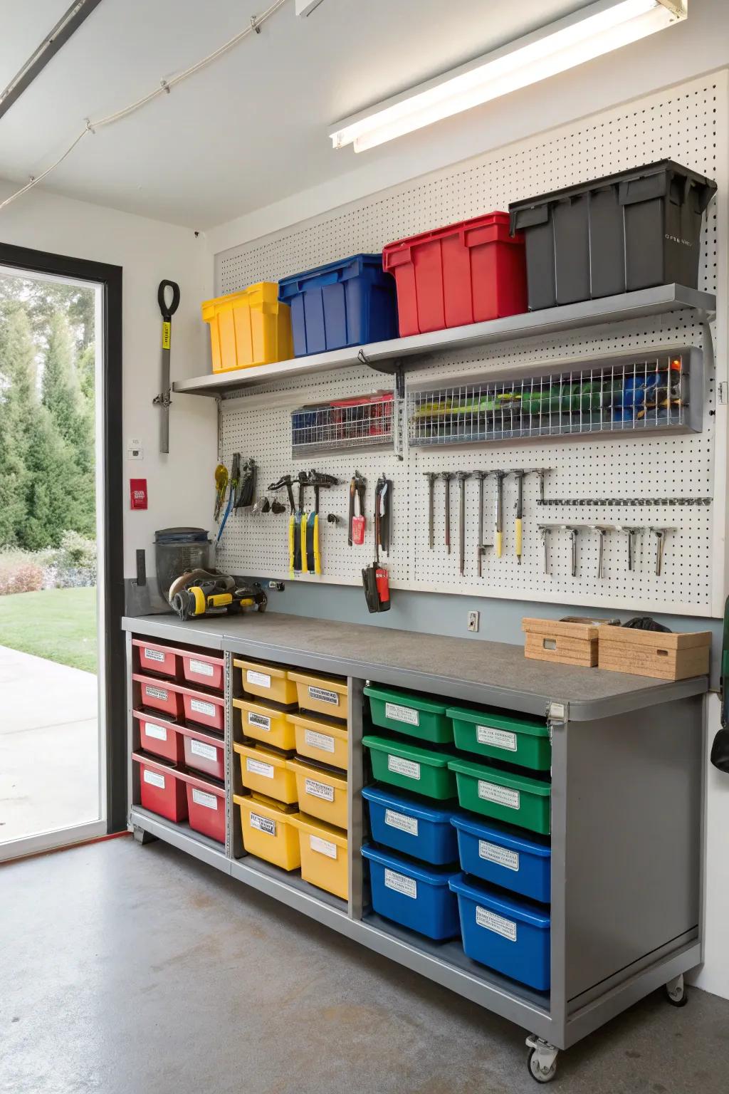 Add a personal touch with color-organized tools and storage.
