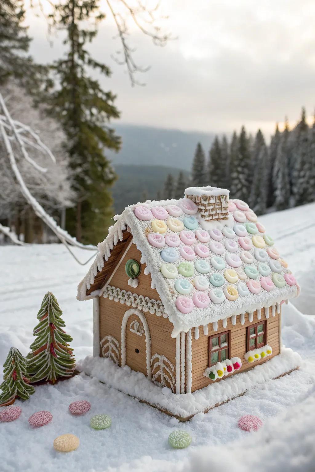 Fluffy treat snow adds a fluffy and inviting touch to gingerbread houses.