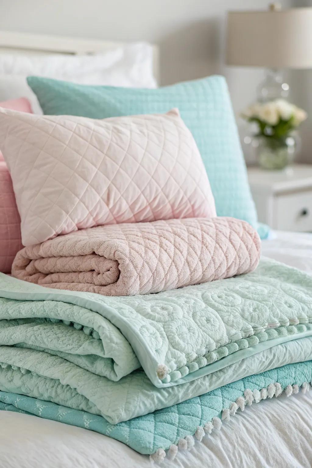 Layered textures make for a snug and inviting bed.