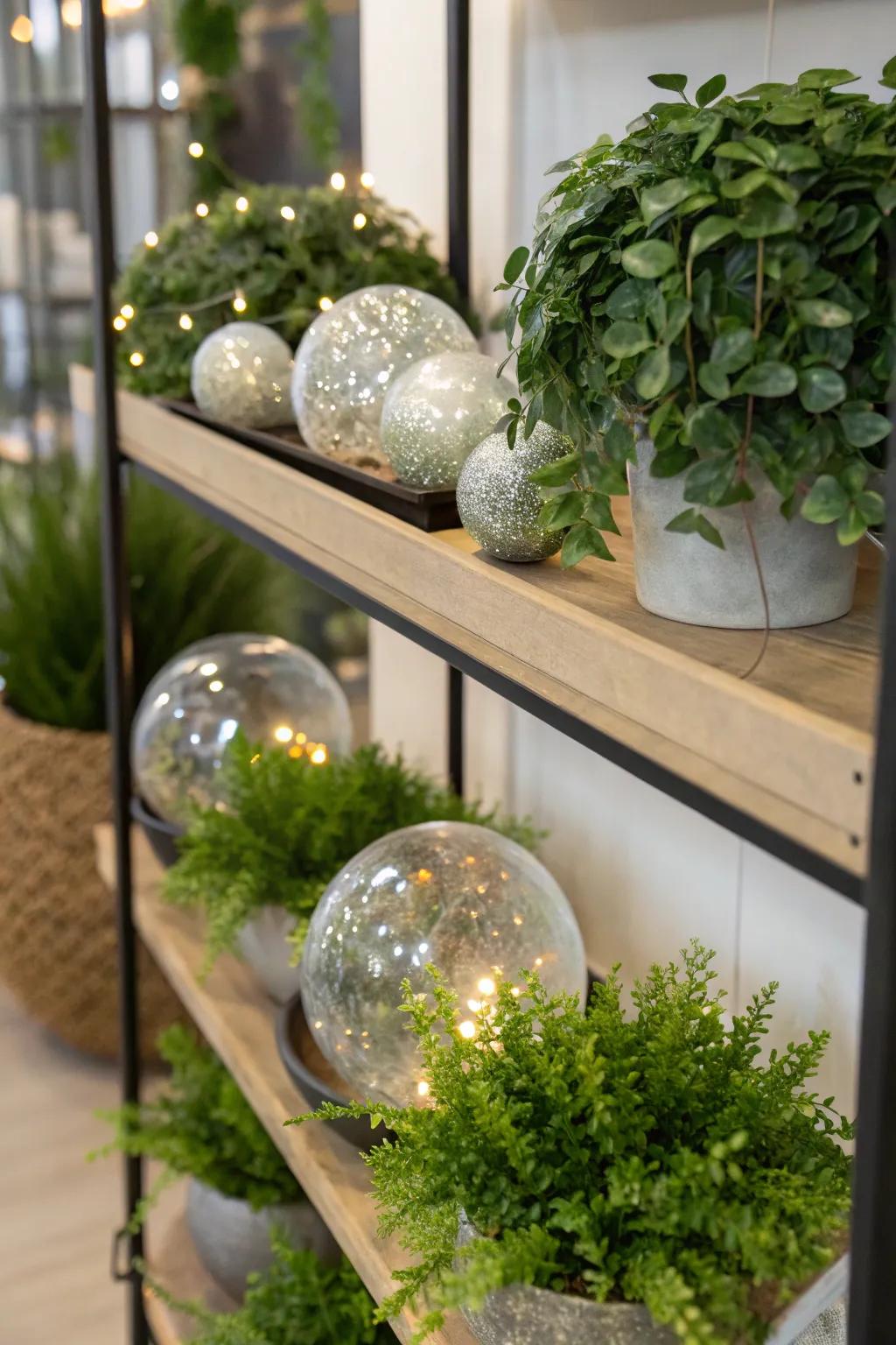 Combine reflective spheres and plants to bring the outdoors in.