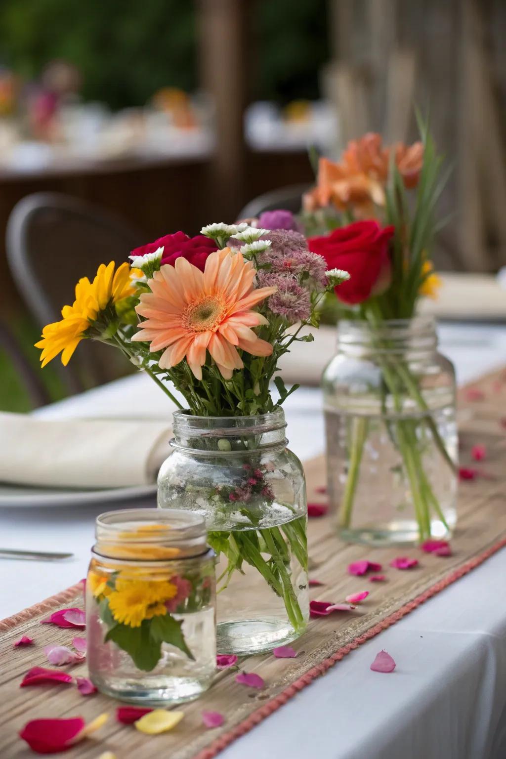Drifting blossoms within containers create captivating desk centerpieces.