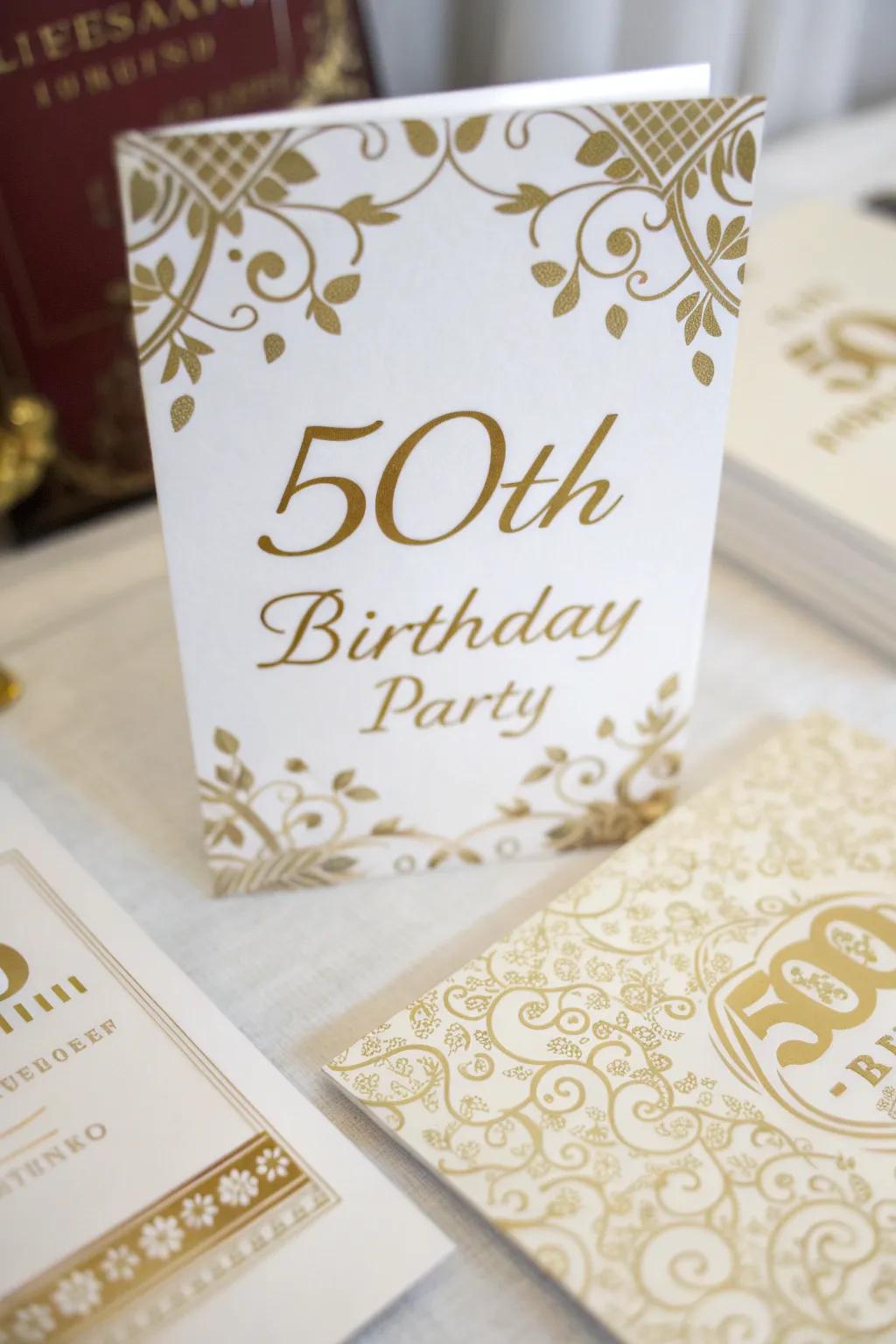 Gold-stamped invitations establish an elegant atmosphere for the event.
