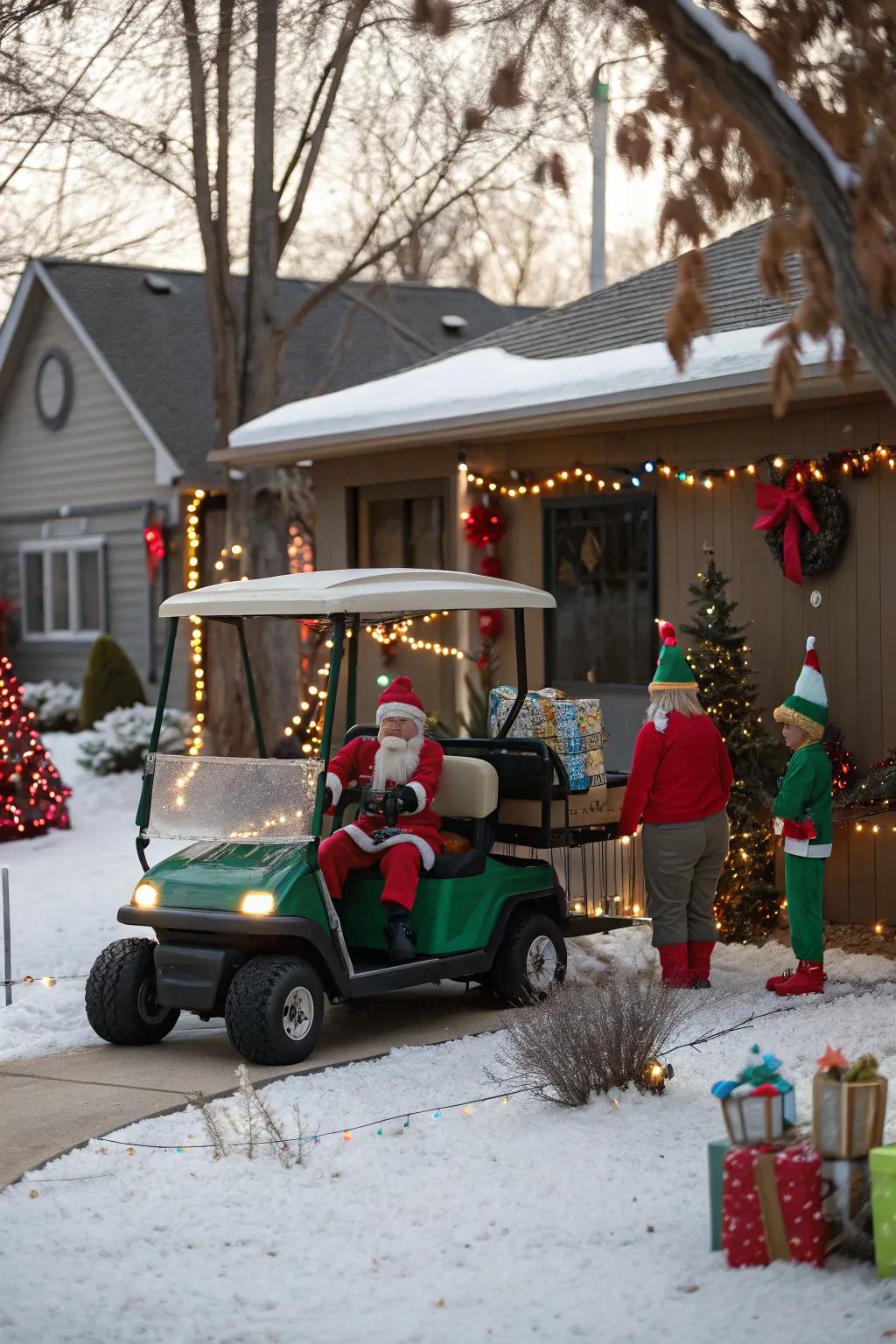 Elves diligently working on this playful golf cart.