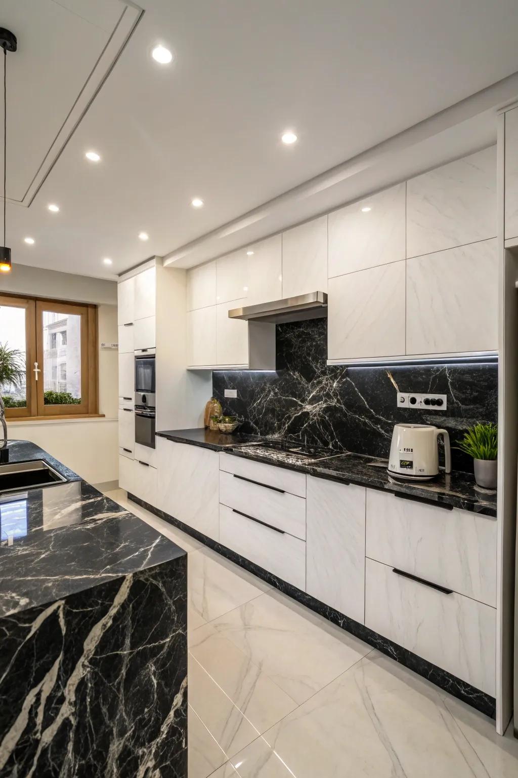 Black and frost granite creates a striking comparison in your kitchen.