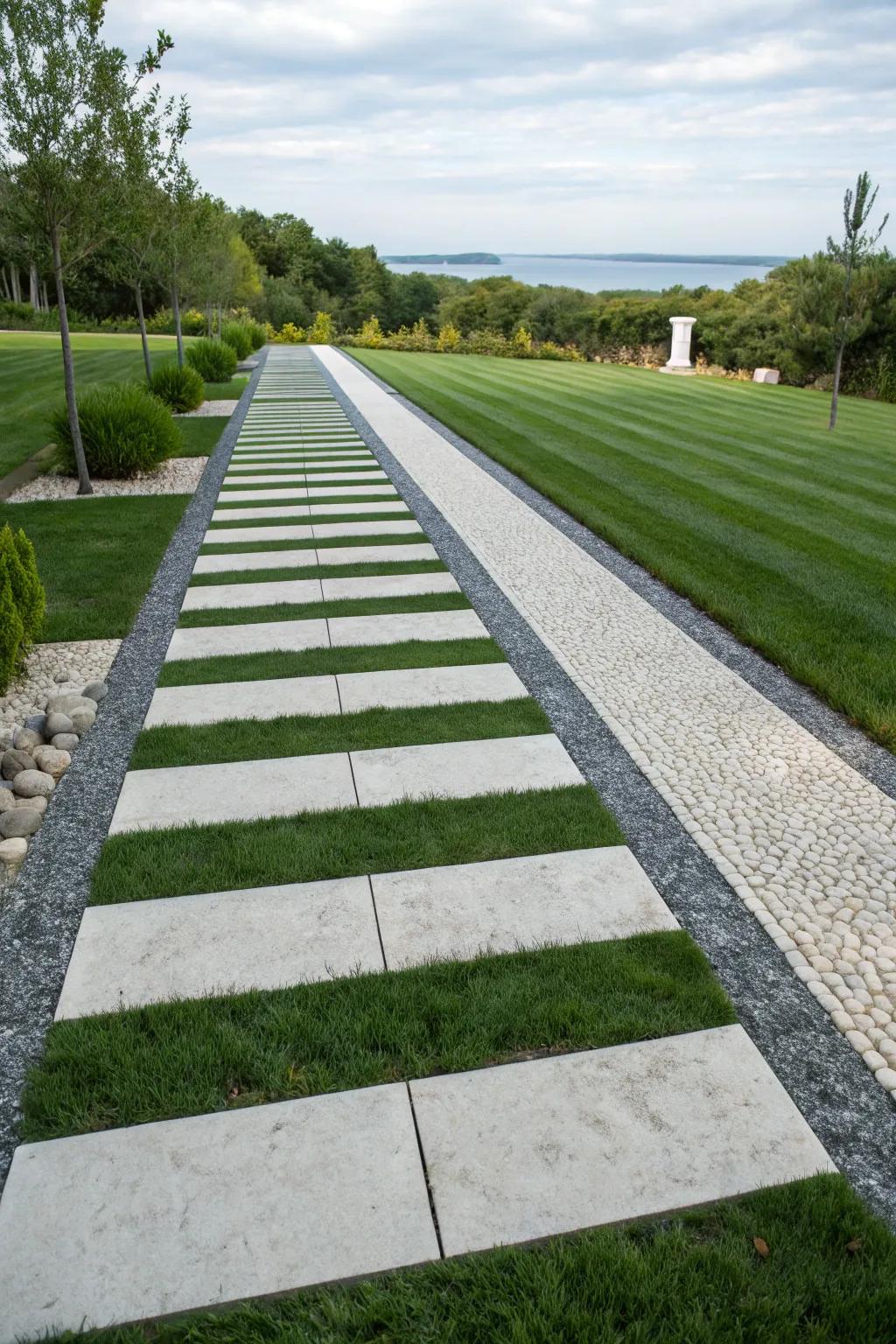A timeless yet contemporary banded pattern of turf and stone.