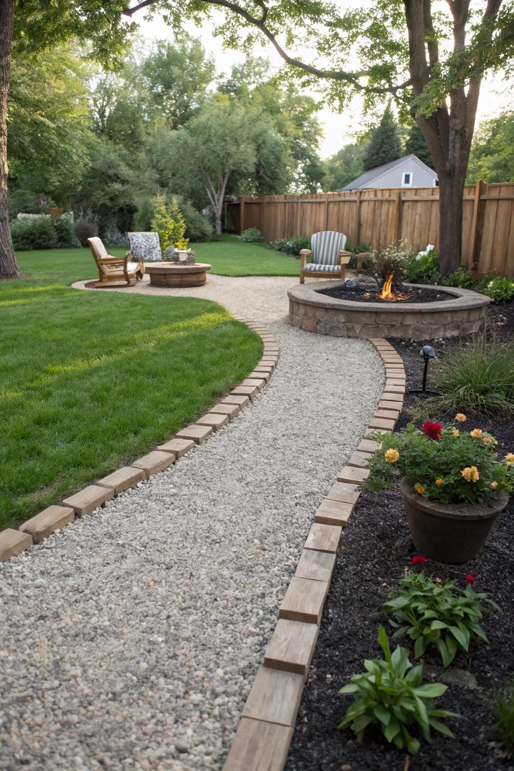 Gravel walkways guide you to your outdoor retreat.