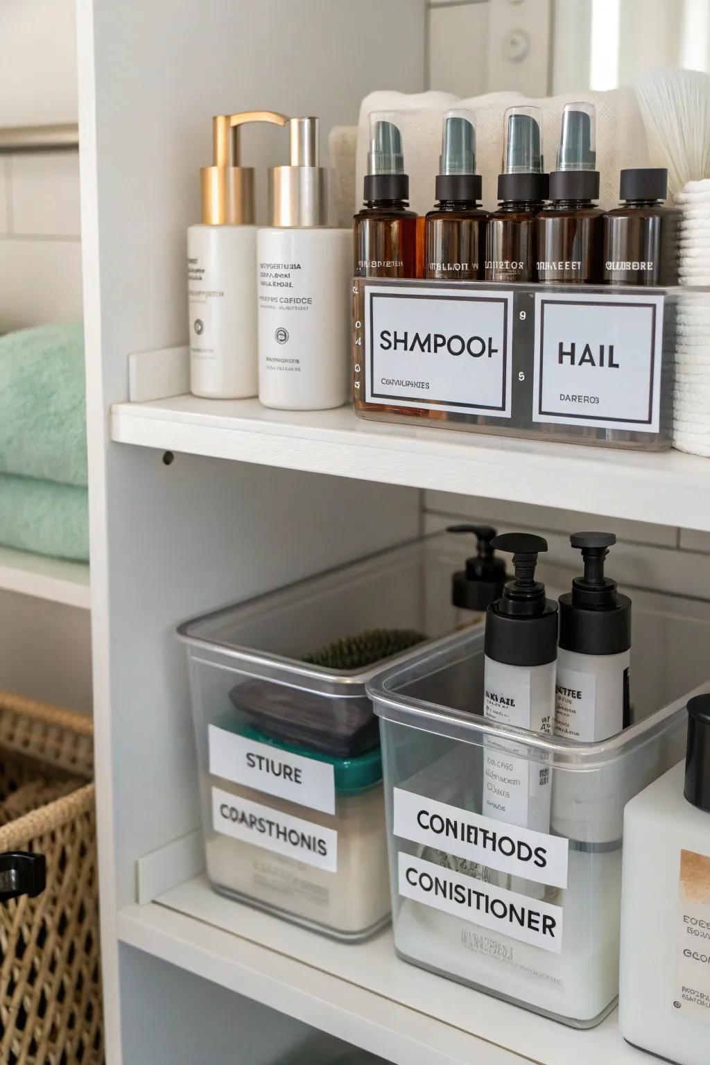 Effortless organization using clearly labeled storage containers.