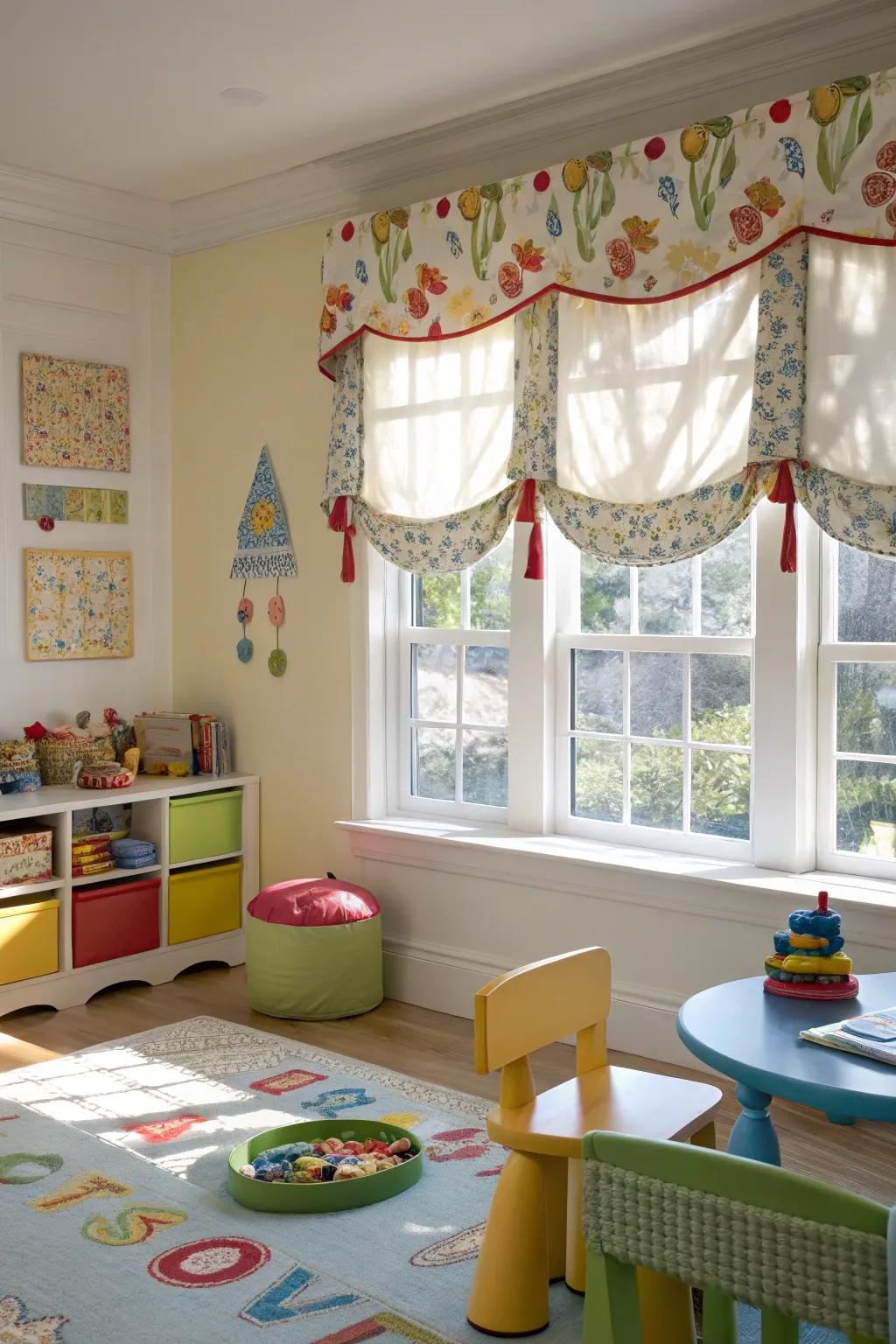 Cheerful youngsters' space featuring a wavy valance.