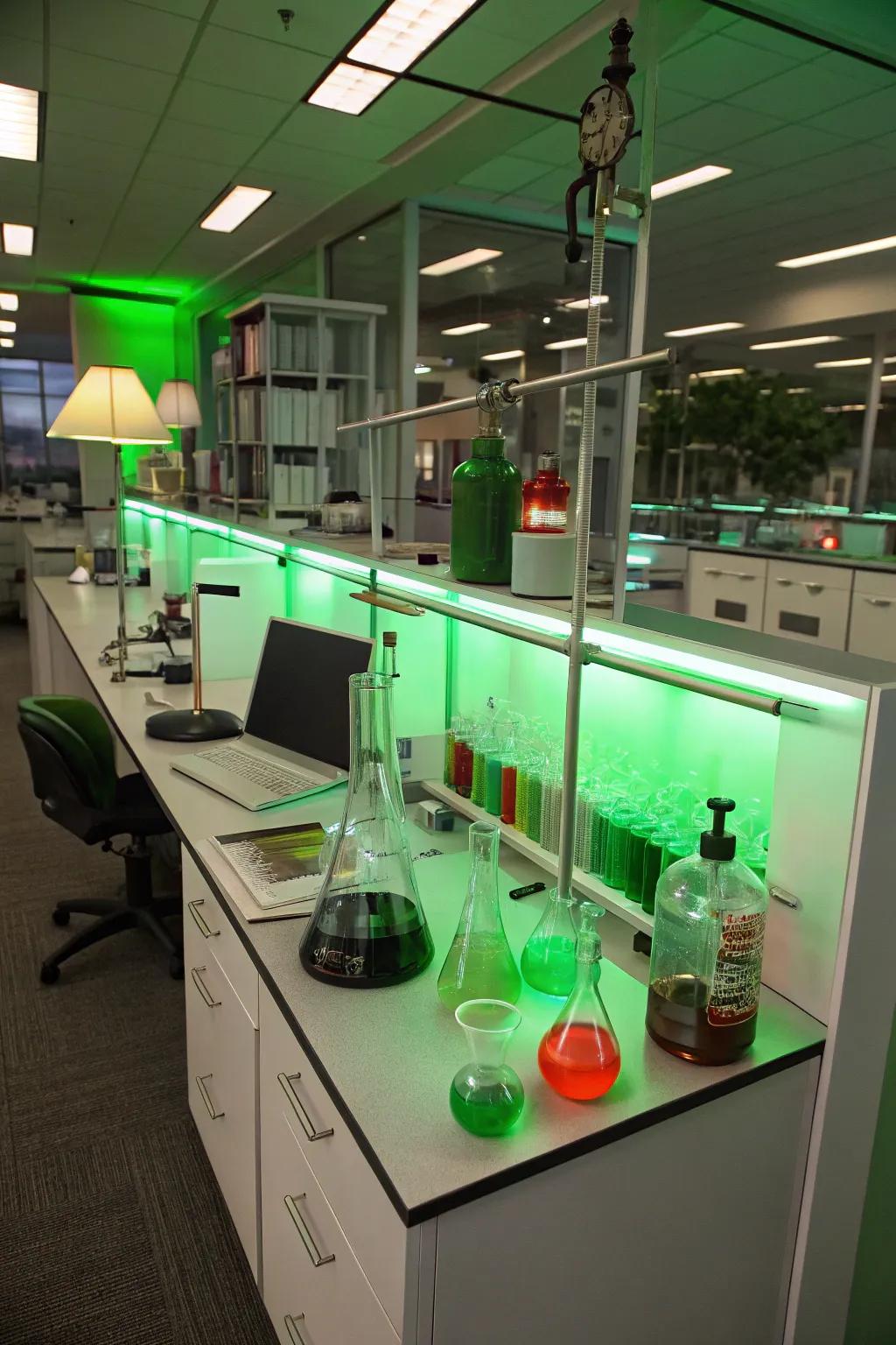 Perform tests in an insane scientist's workshop with inventive chemistry displays.