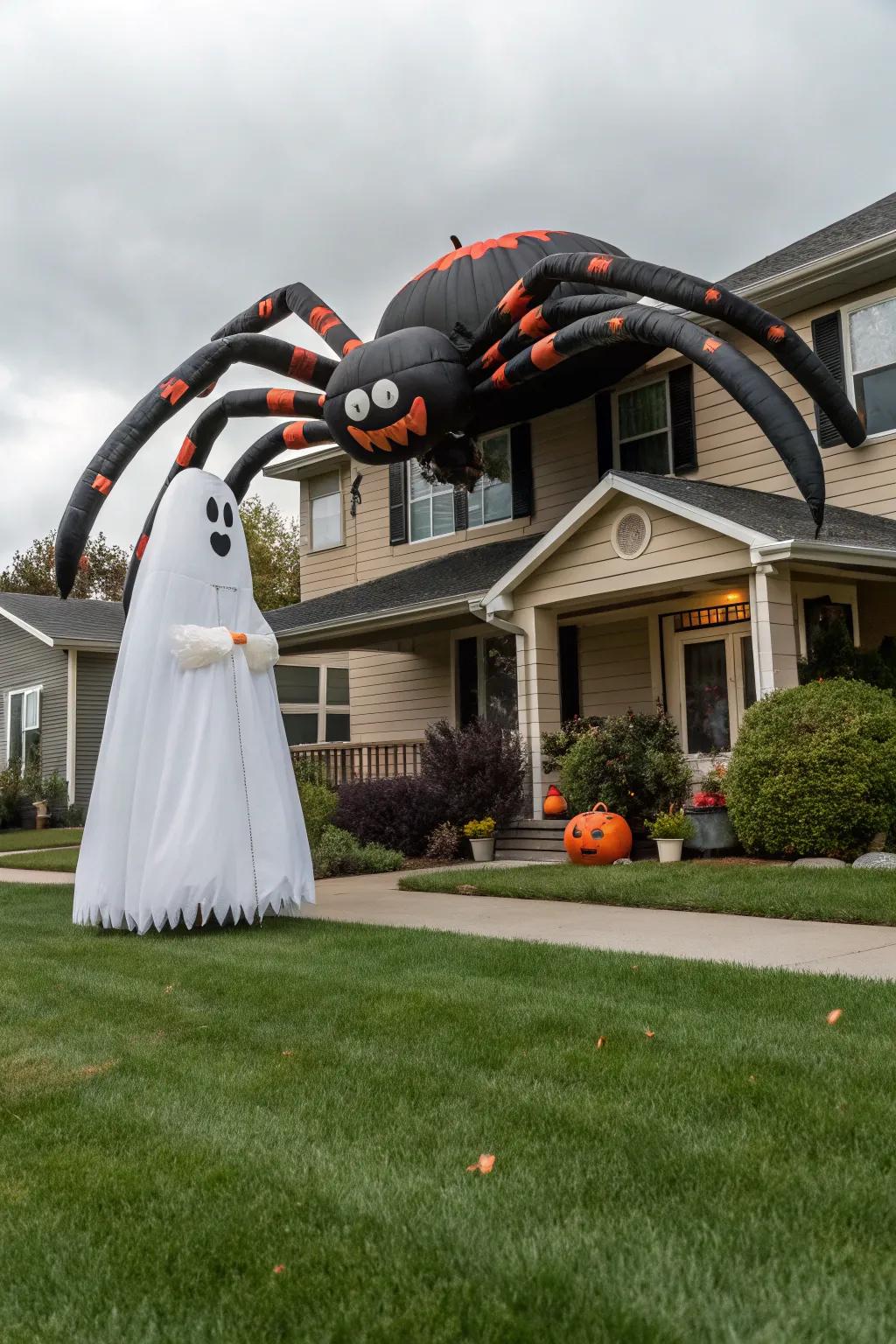 Enlarged air characters contributing a larger-than-life element to Halloween decor.
