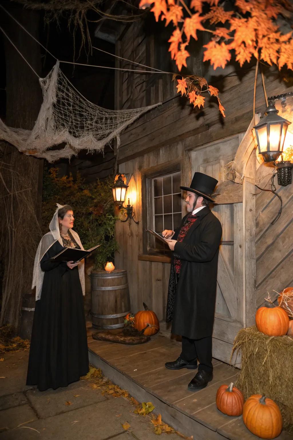 Incorporate vintage charm using a Gothic horror aesthetic.