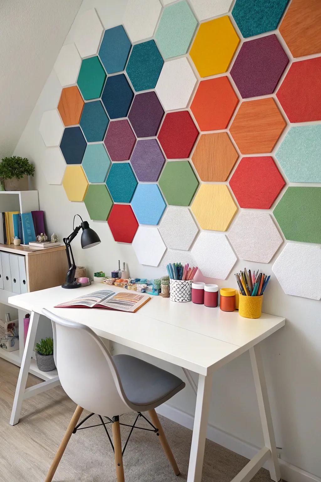 A random hexagon layout imparts a whimsical touch to your decor.