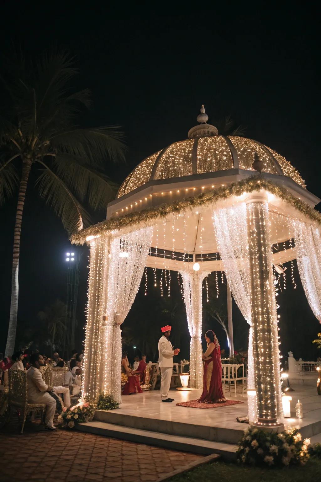 Pixie sparkle ribbons establishing a dreamy atmosphere around the mandap.