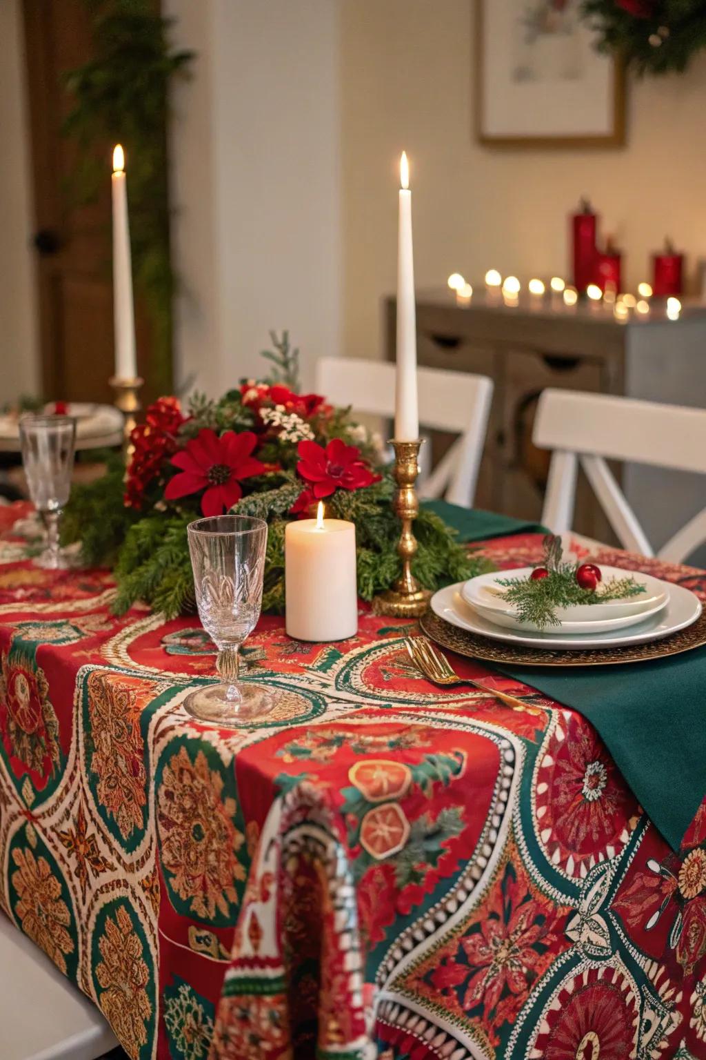 A celebratory tablecloth lays the groundwork for your celebratory decor.