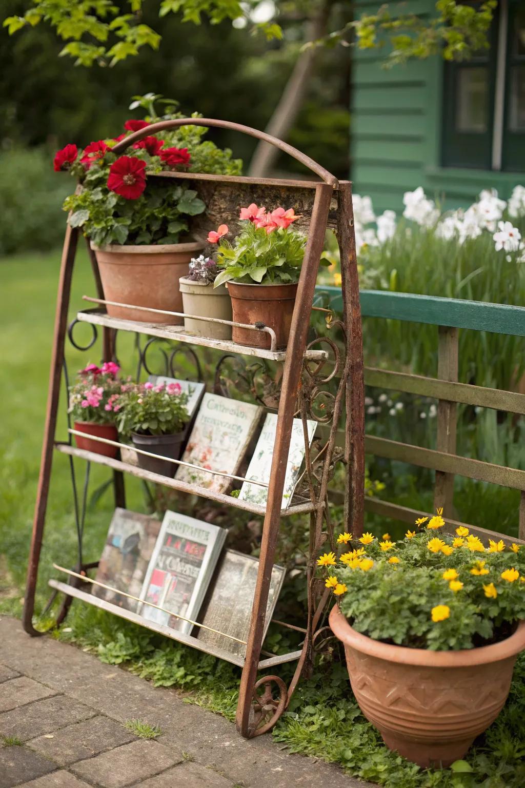 Turn a periodical holder into a chic plant stand.