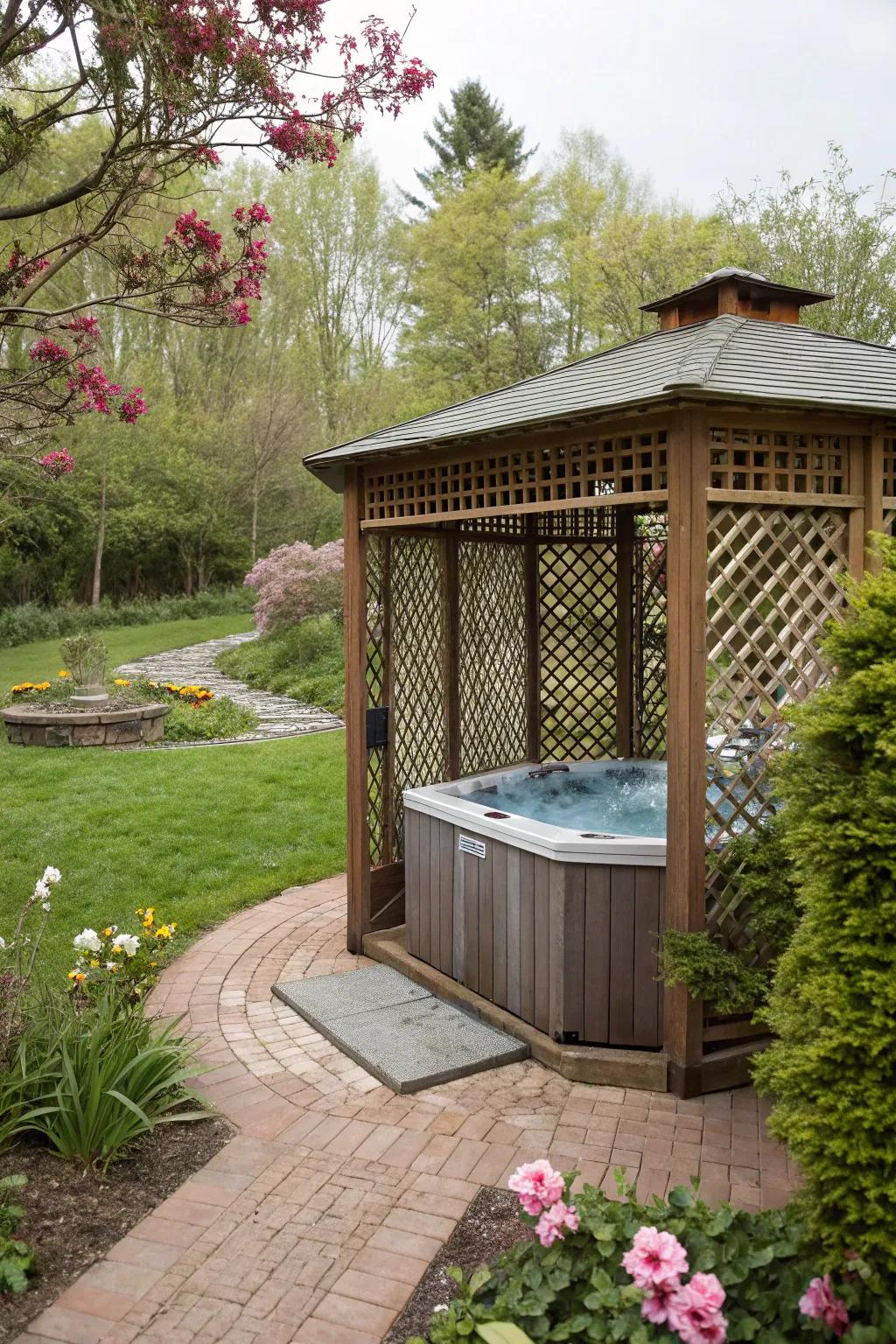 A gazebo featuring privacy features for a secluded oasis.