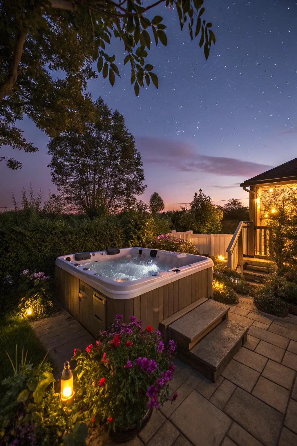 Set the atmosphere with soft lighting for those nighttime hot tub moments.