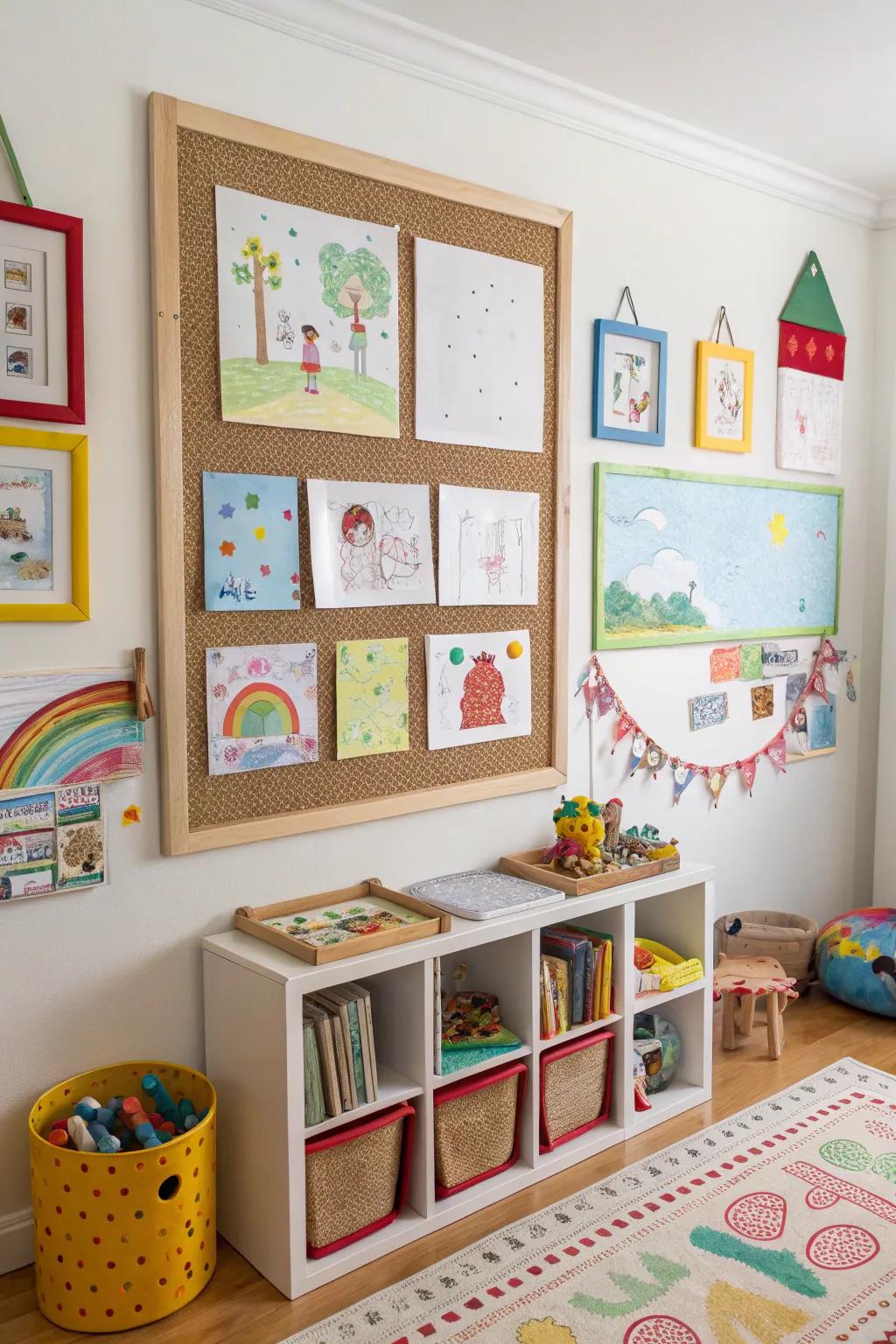 Encourage inventiveness by exhibiting kids' artwork proudly.