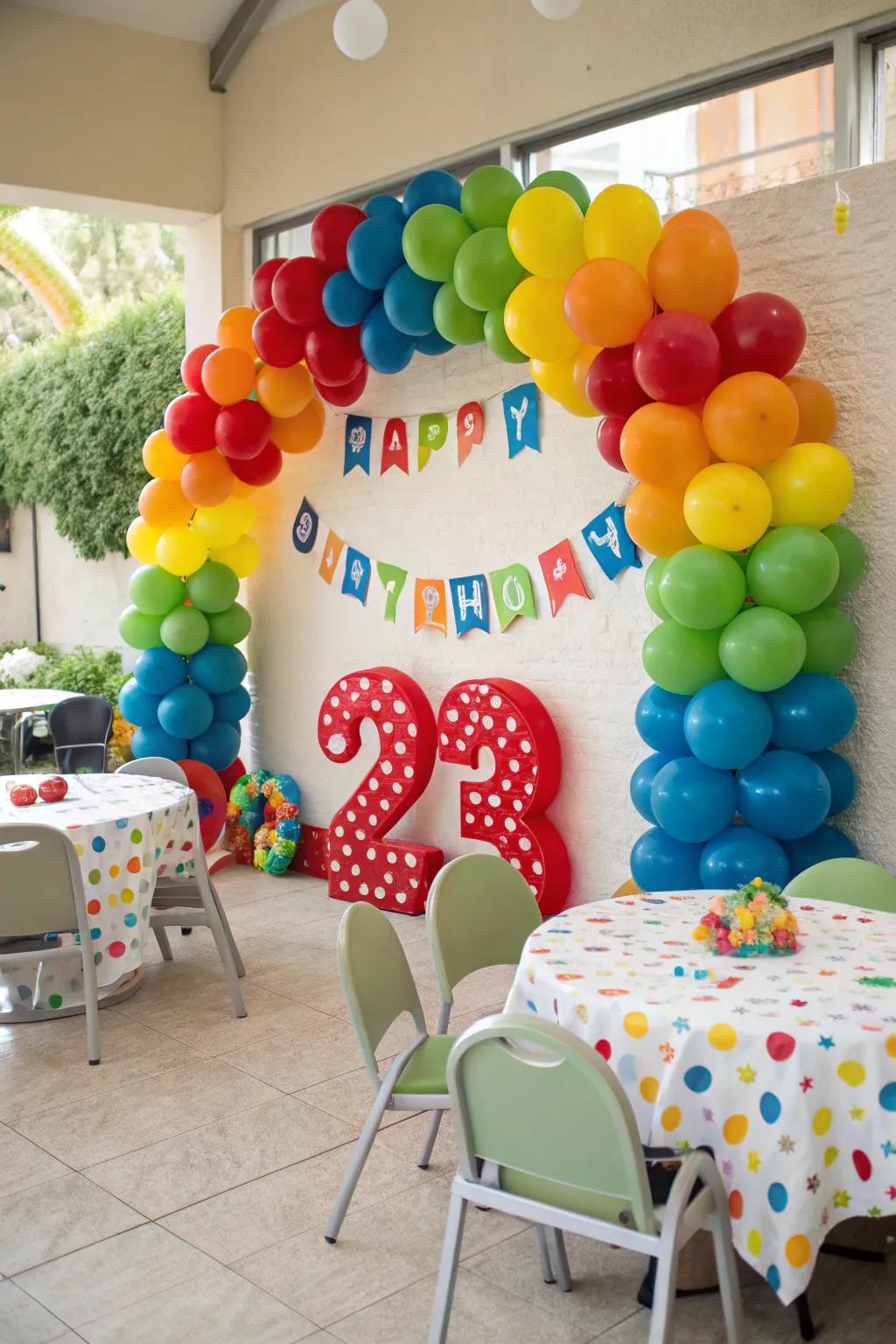 Event-related balloon embellishments inject a distinctive flavor into a birthday festivity.