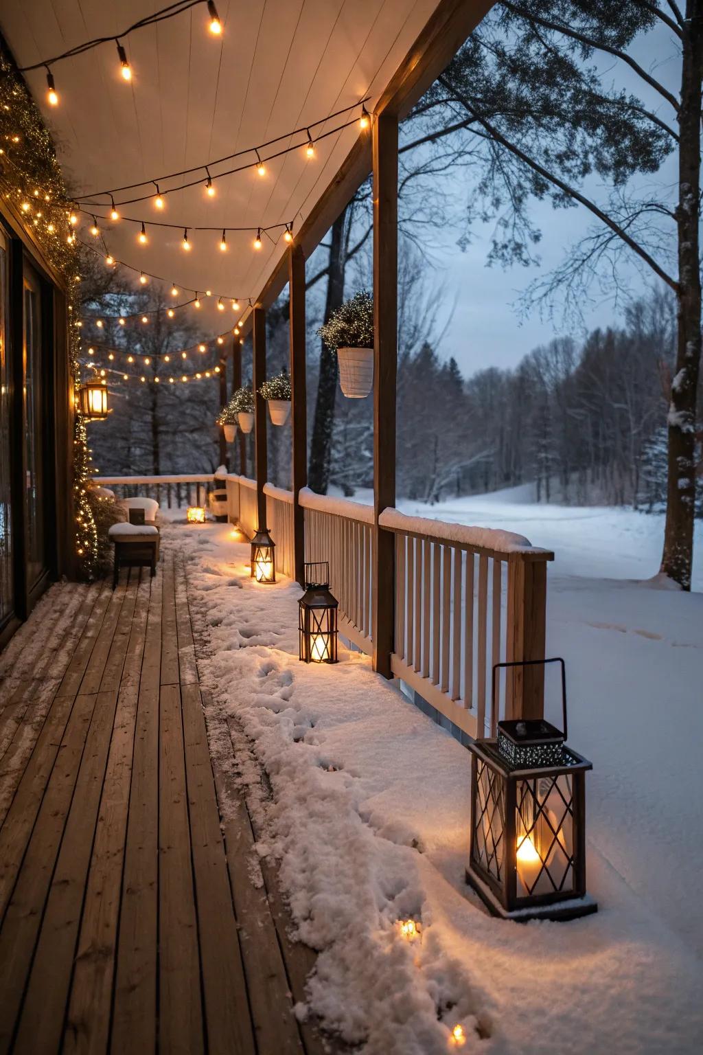 Your winter deck will be more inviting and warm with attractive lighting.