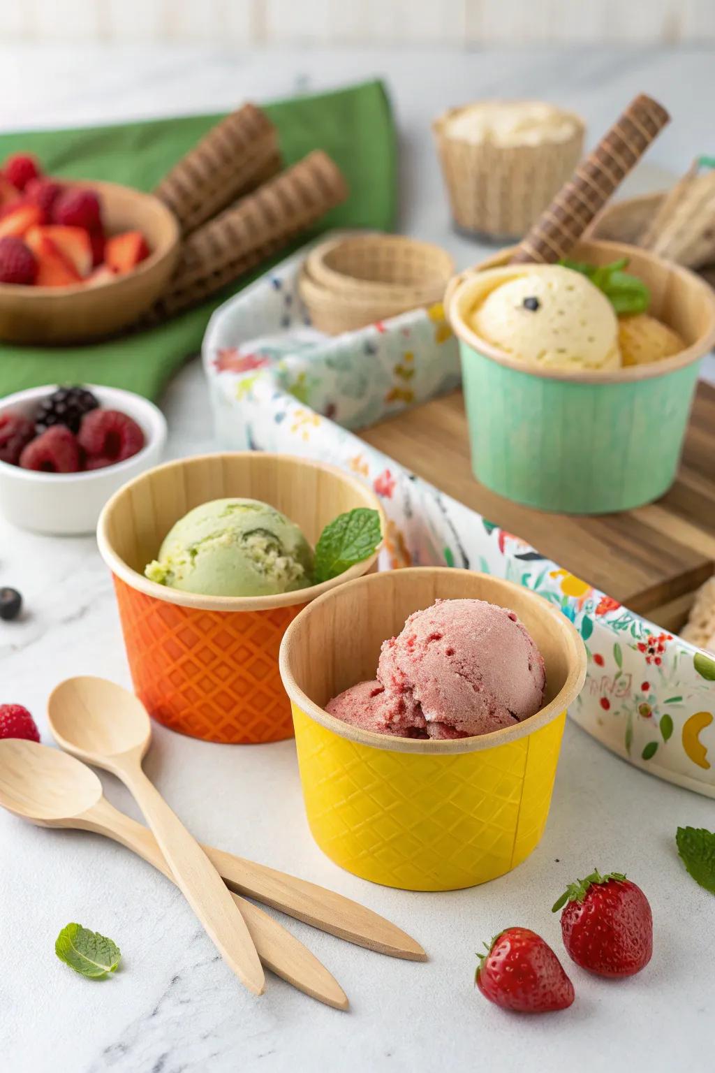 An eco-conscious ice cream display delights guests while caring for the environment.