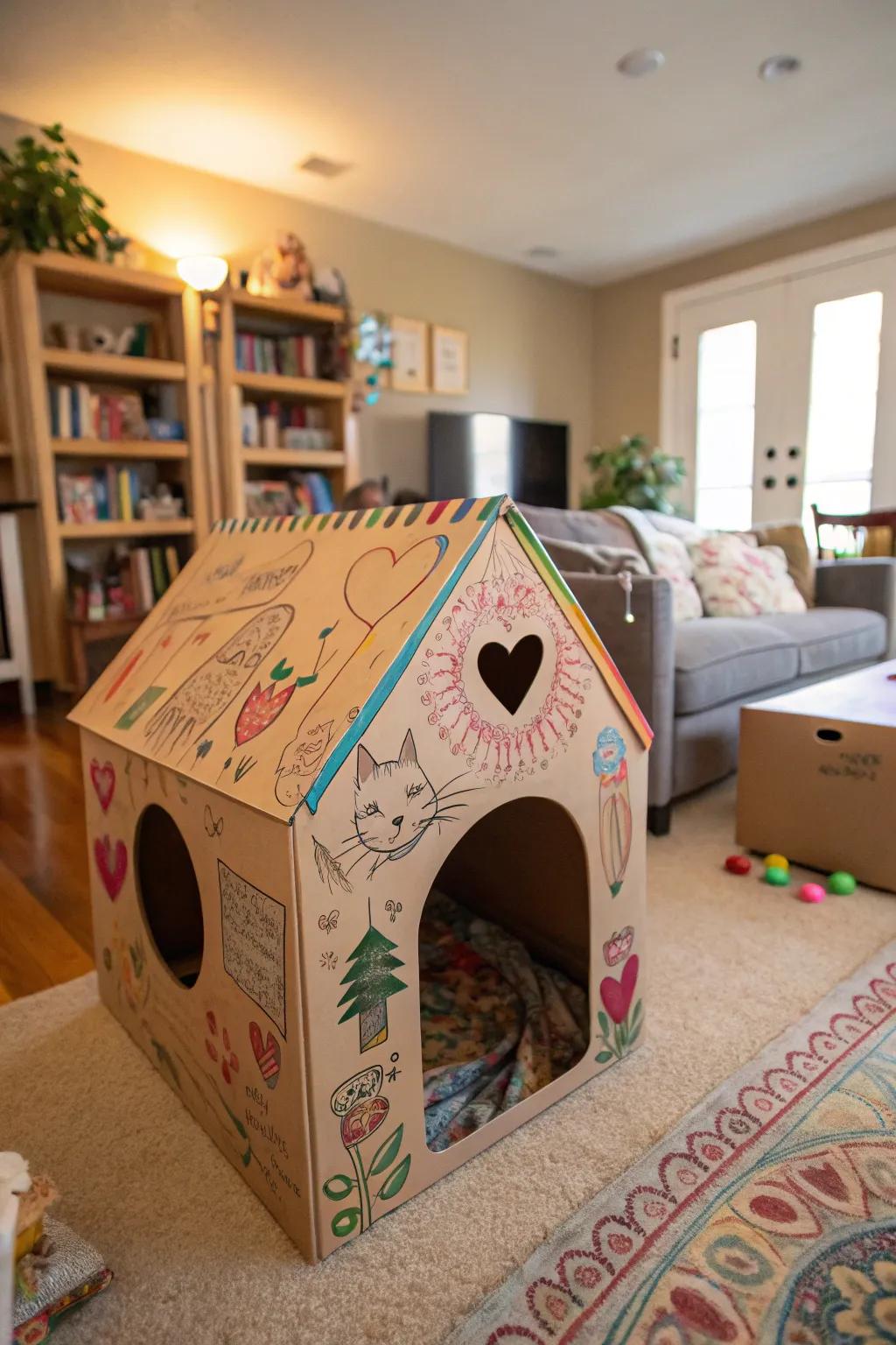 A budget-friendly paperboard haven for curious cats.