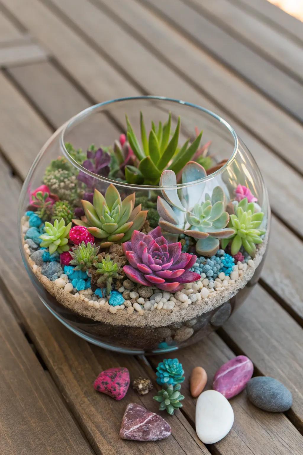 A DIY terrarium transforms succulents into a piece of living art.