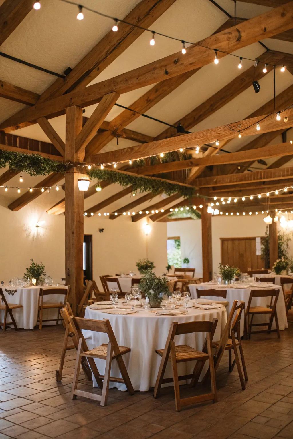 Country-style wooden beams impart charm to the venue.