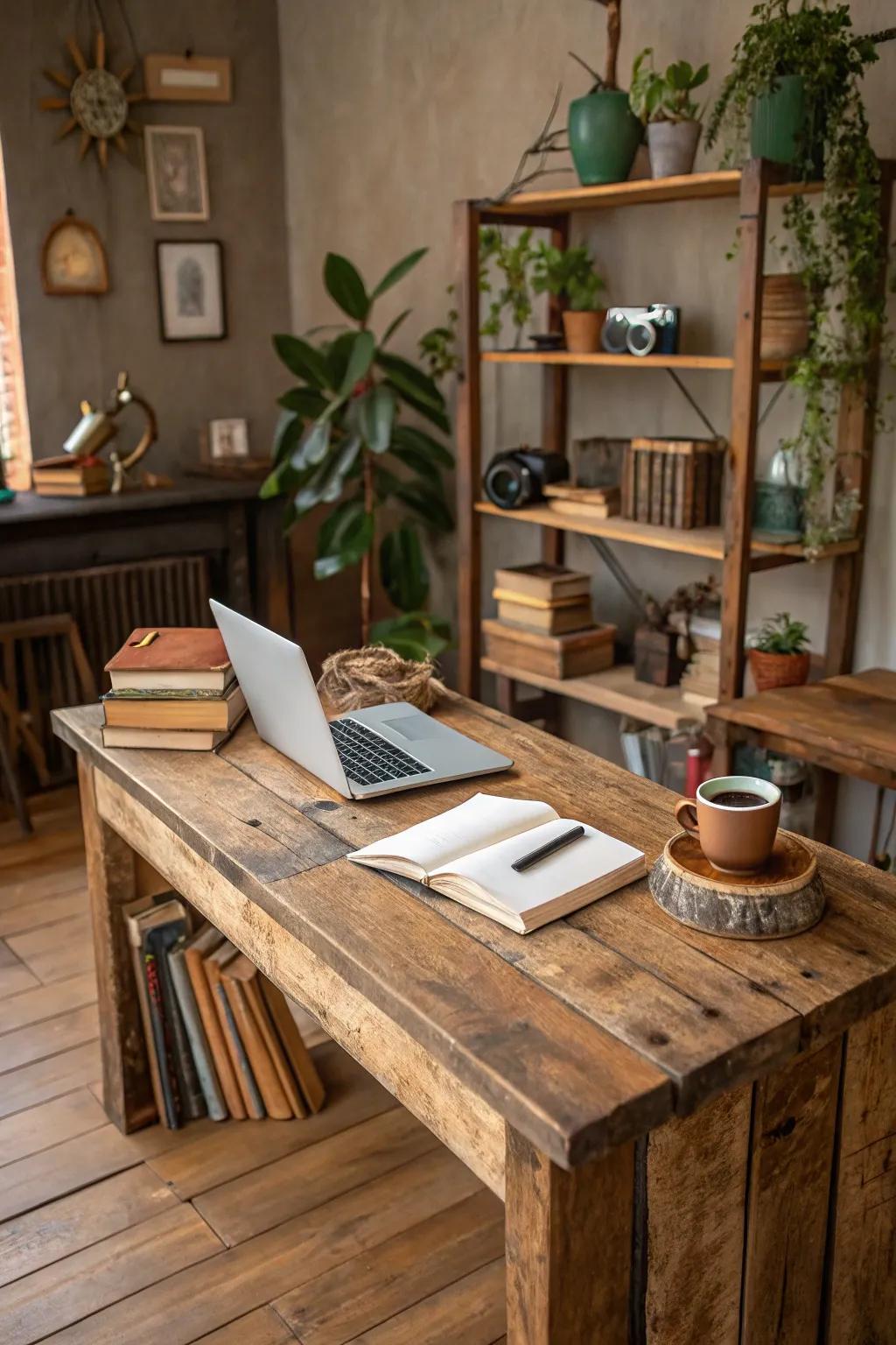 Reclaimed timber delivers sustainability and history to your industrial desk.