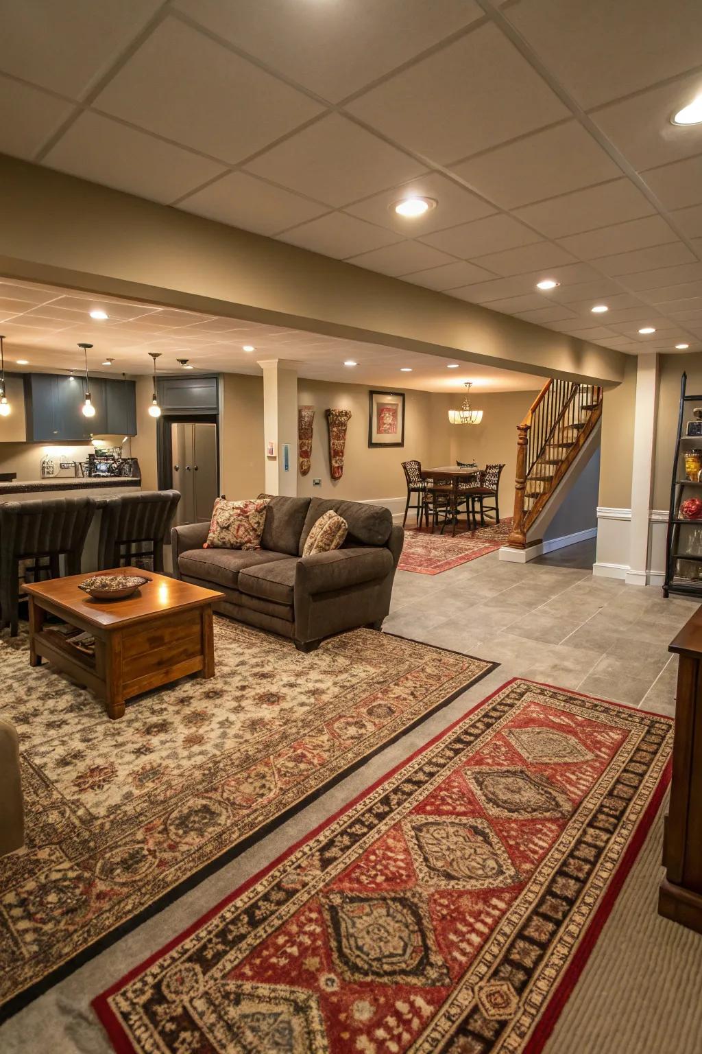 Area rugs contribute texture and define spaces.