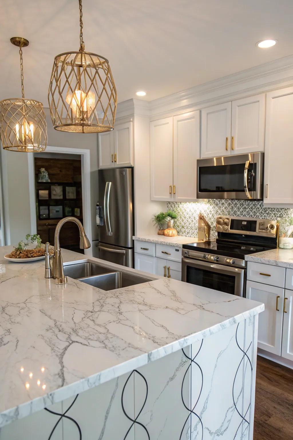 Contact paper can simulate the visual appeal of marble countertops at a more affordable cost.