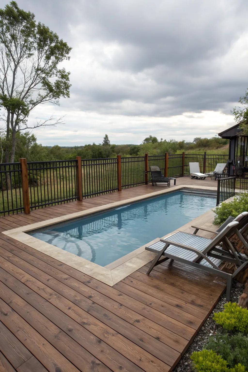 Enclosures assimilated with decking conjure a seamless poolside aesthetic.