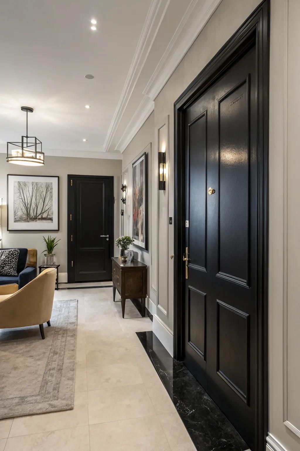 Black doors radiating lasting sophistication.