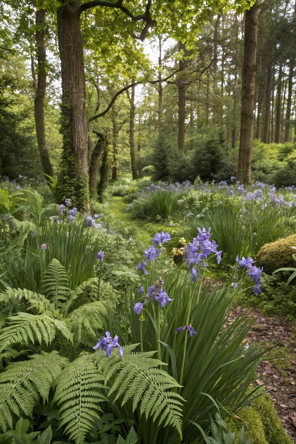 A forest-like garden featuring glimmer flowers forming a magical, hidden refuge.