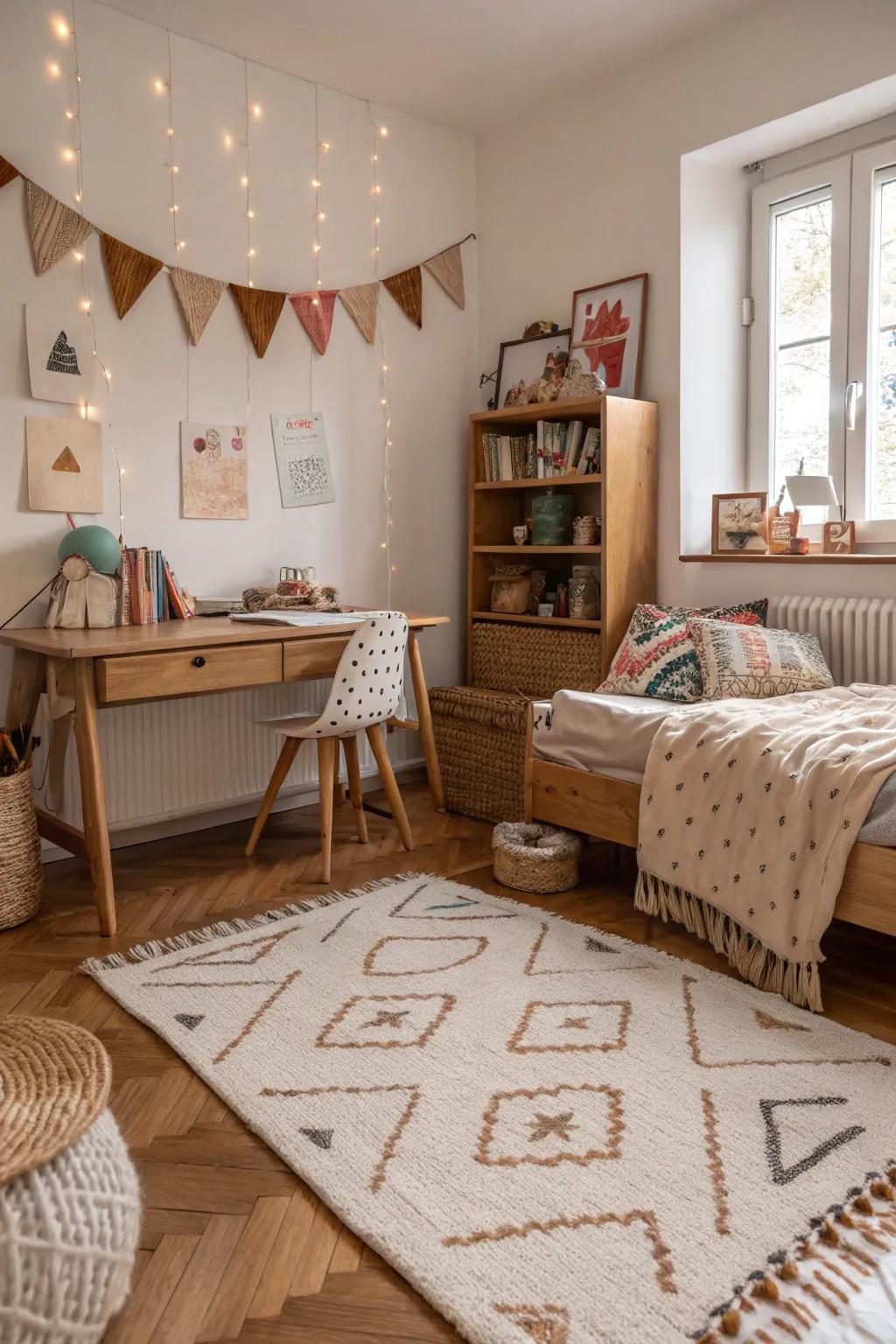 Different materials enrich the room's sensory appeal.