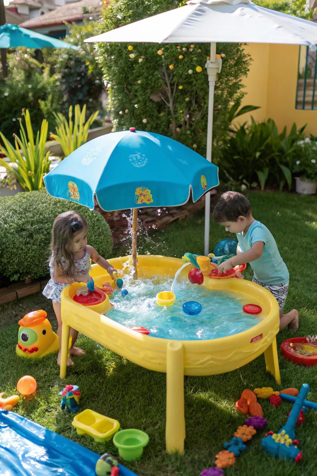 A sensory water table, a playtime favorite that fosters engagement.