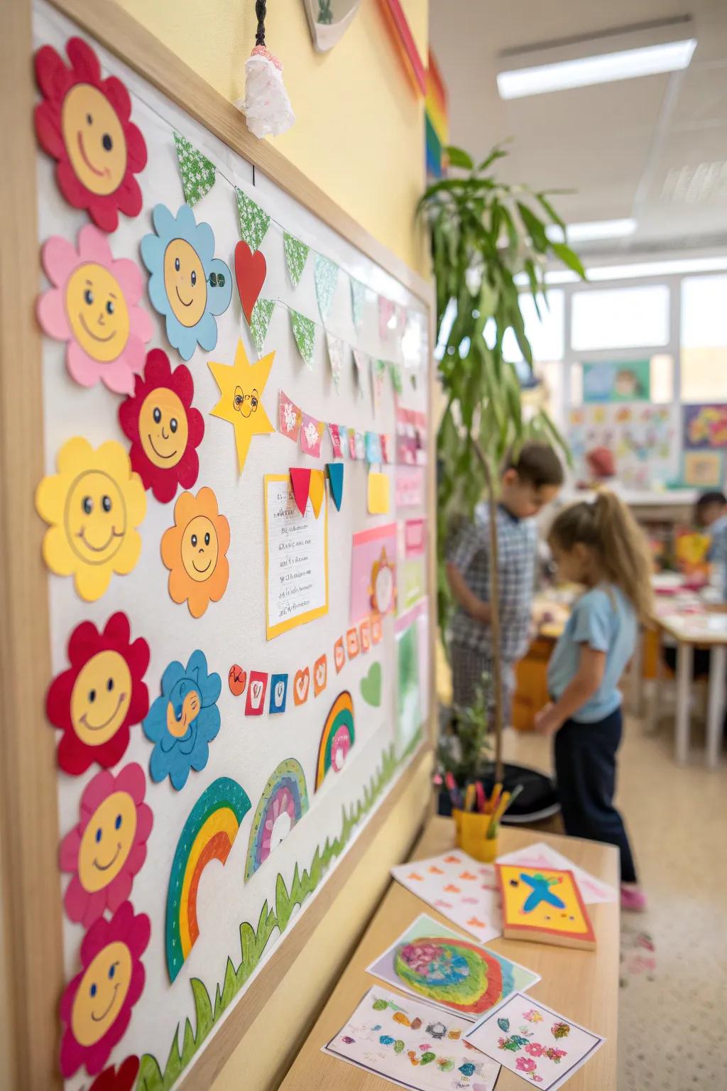 A board brimming with kind words to inspire young hearts and minds.