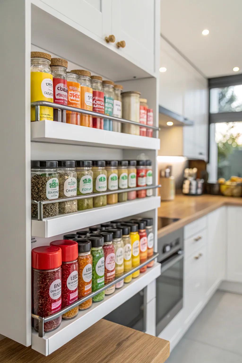 Organize and display spices with a sleek spice rack.
