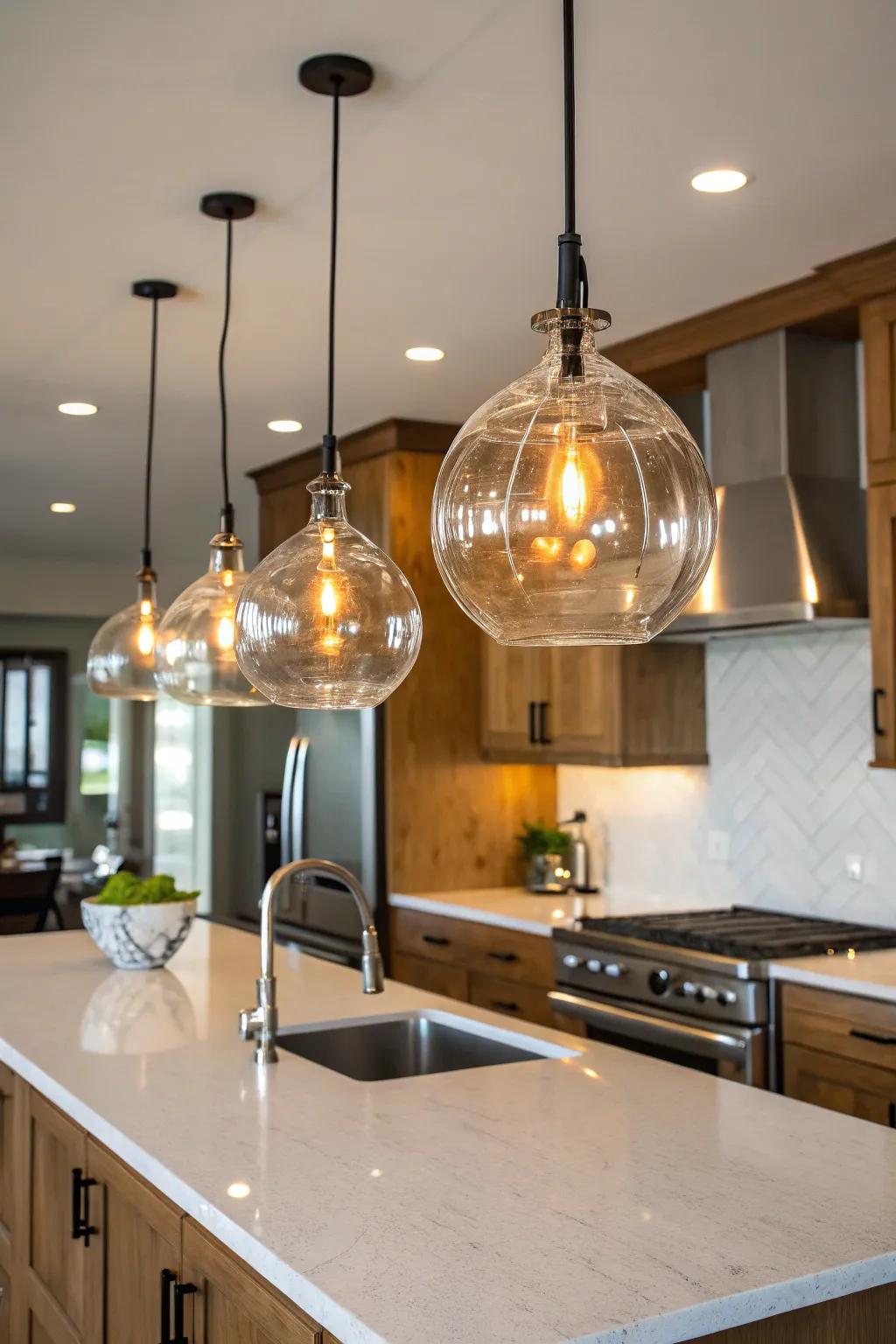 Glass drops incorporate an artistic and airy character.