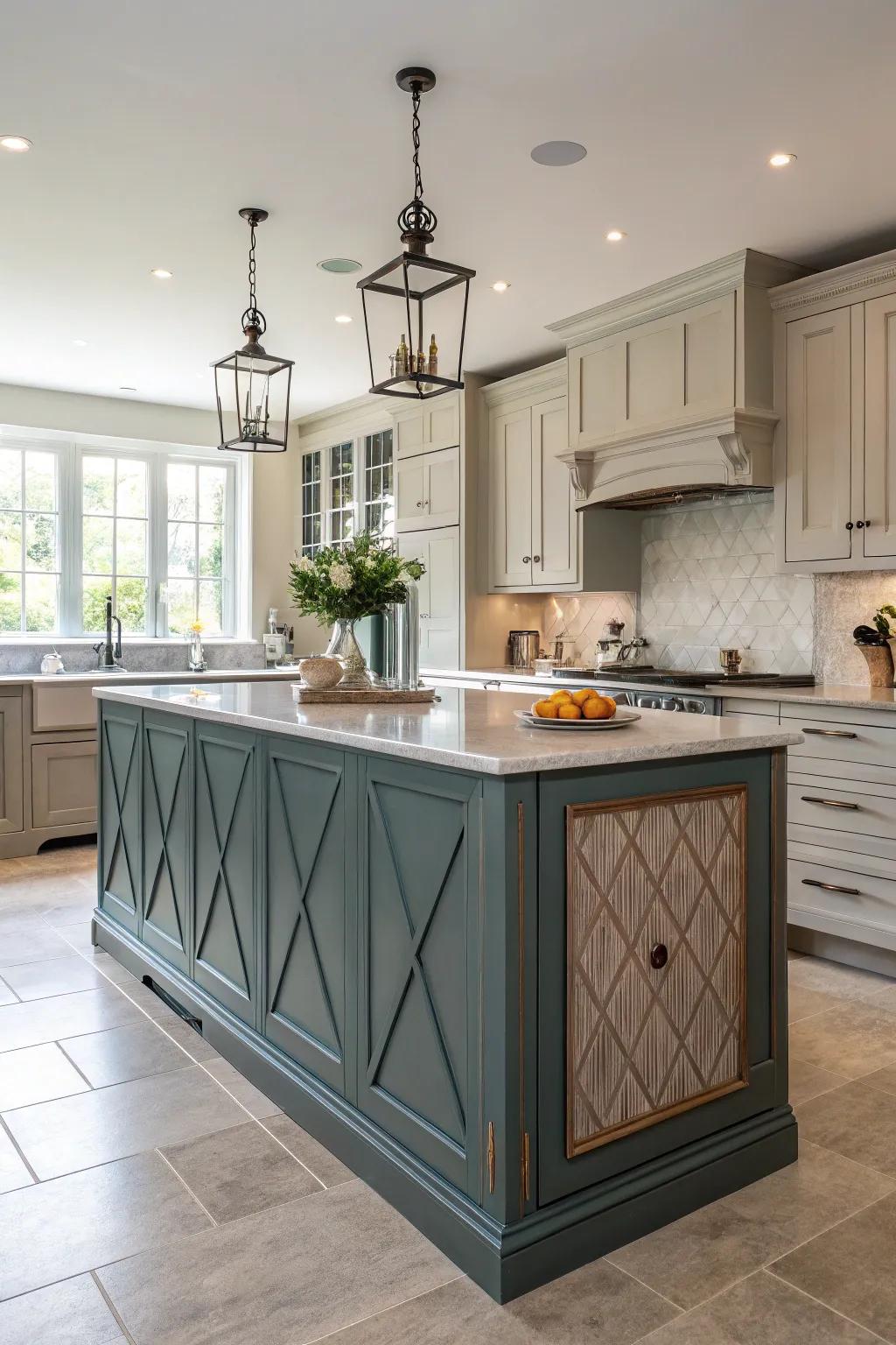 Island paneling is striking and stylish.