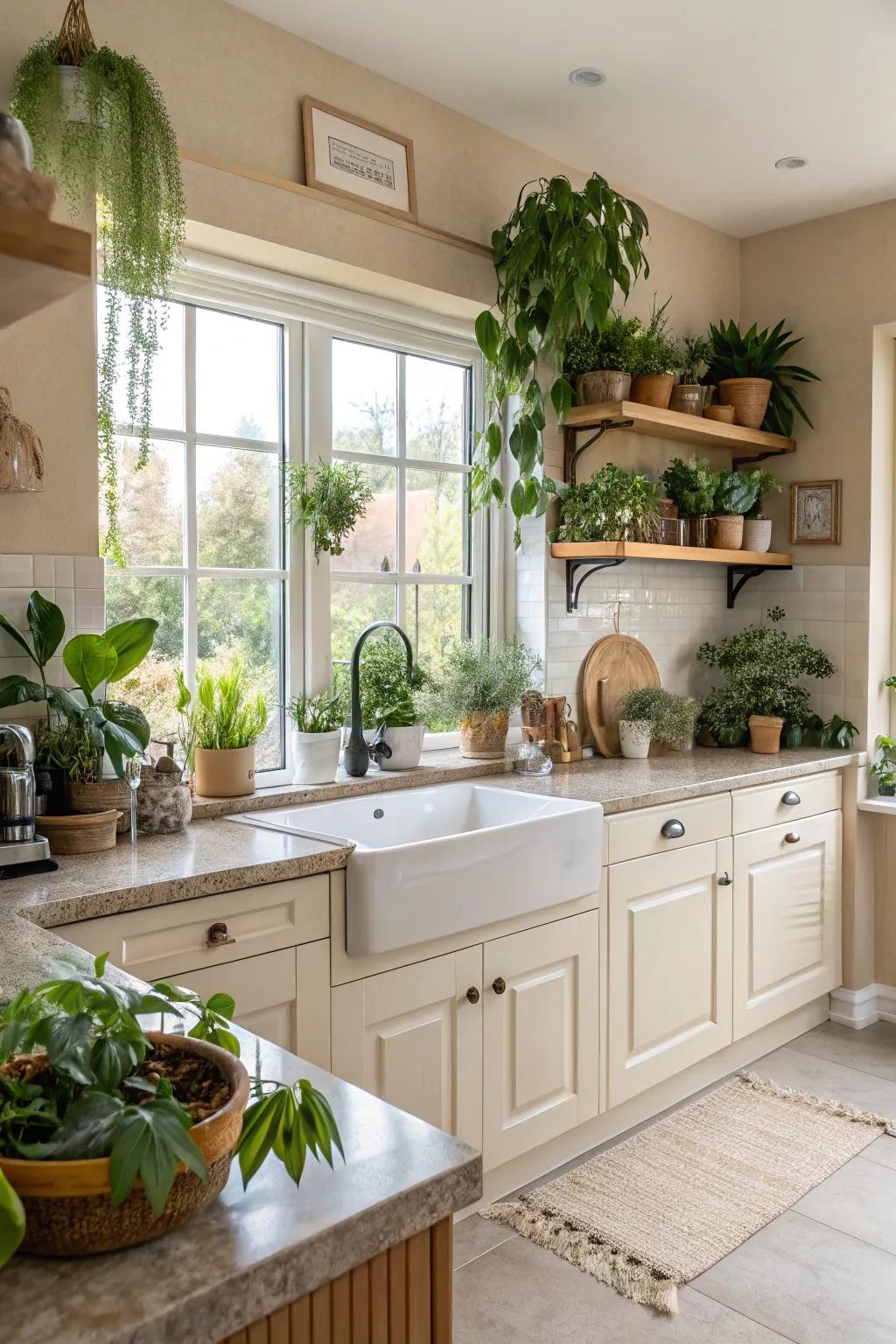 Achieve harmony with plant decor that matches the color scheme.