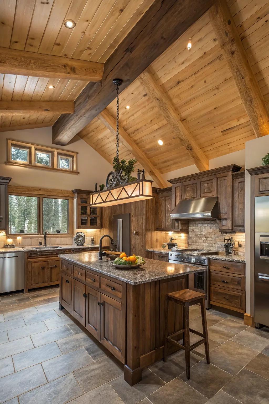 A cottagecore kitchen that wonderfully combines pine cladding and modern features.