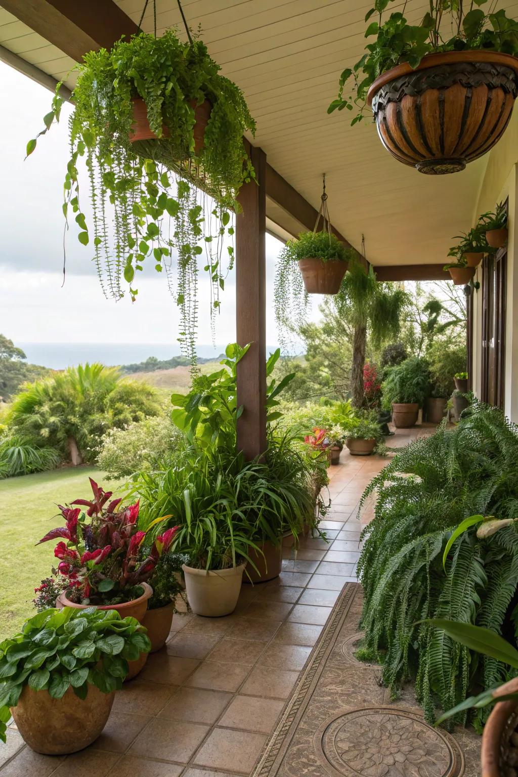 Flourishing greenery breathes rejuvenation into this lanai space.