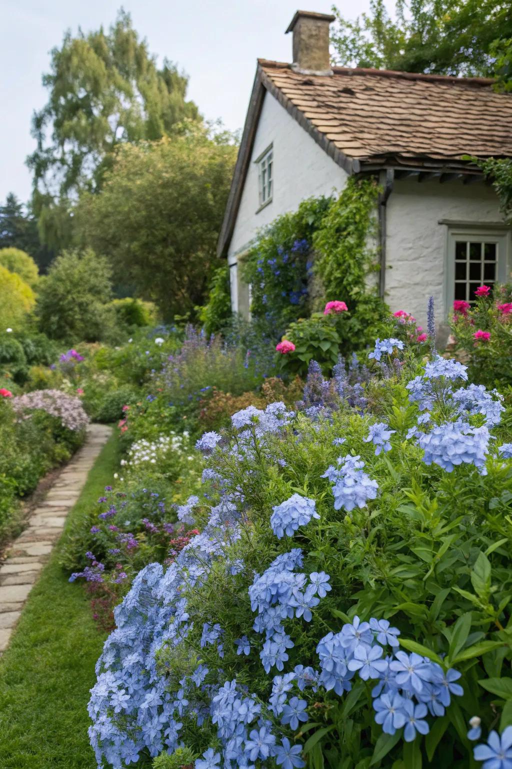 A captivating pastoral garden showcasing cerulean blossom blooms.