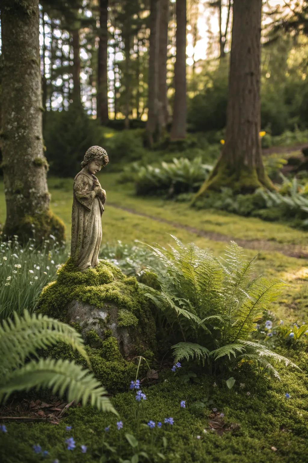 An amusing garden figure settled in the woods.